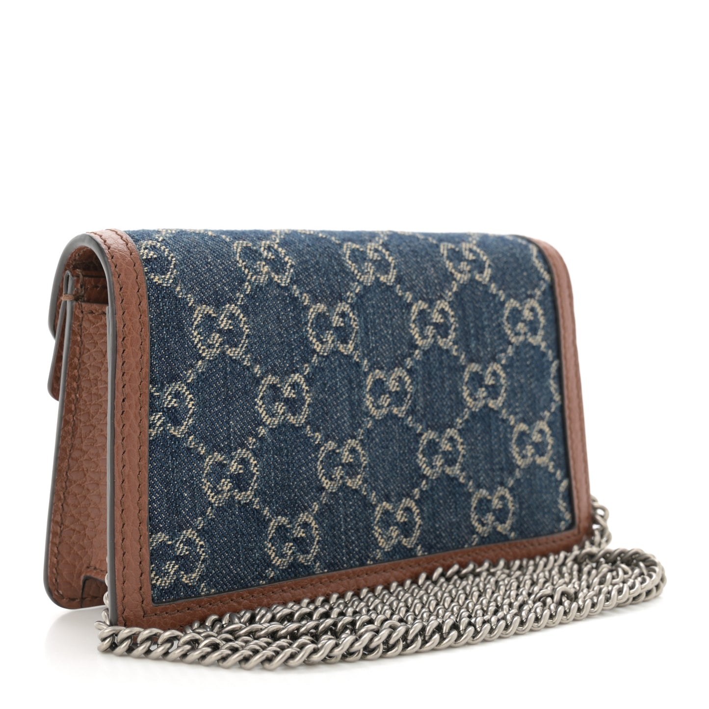 New Denim GG Monogram Dollar Calfskin Enamel Super Mini Dionysus Shoulder Bag Blue Tea Cuir Epilog Electric Blue