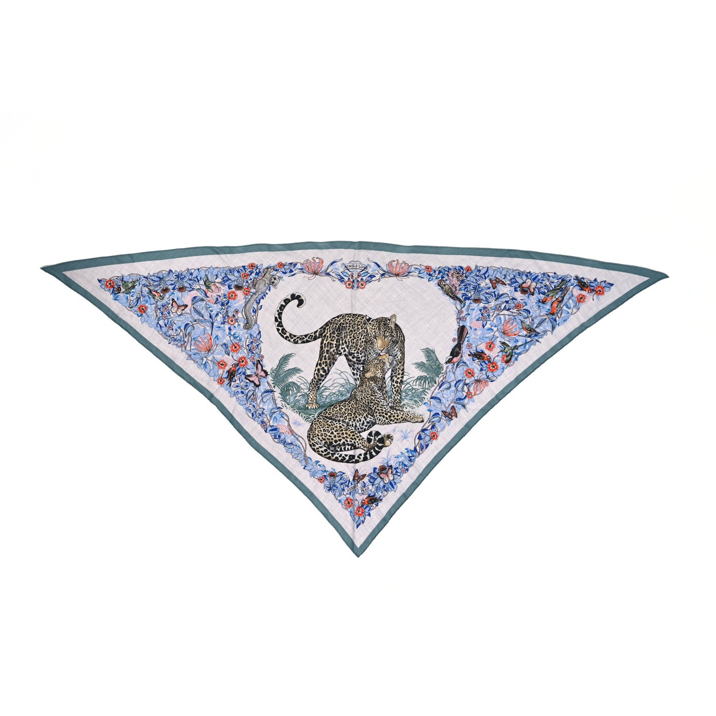 Cashmere Silk Jungle Love Giant Triangle Scarf Vert De Gris Gris