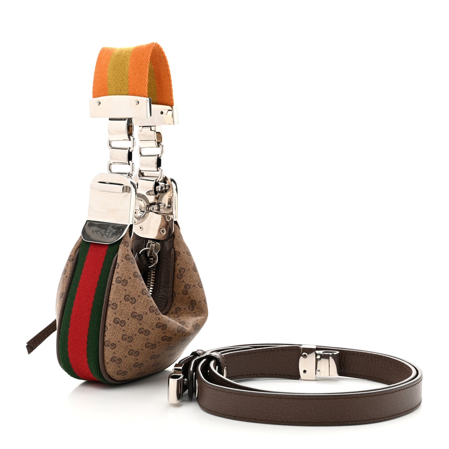 GG Supreme Monogram Textured Calfskin Web Mini Attache Hobo Beige Ebony New Acero