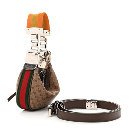Gucci GG Supreme Monogram Textured Calfskin Web Mini Attache Hobo Beige Ebony New Acero 3 of 11