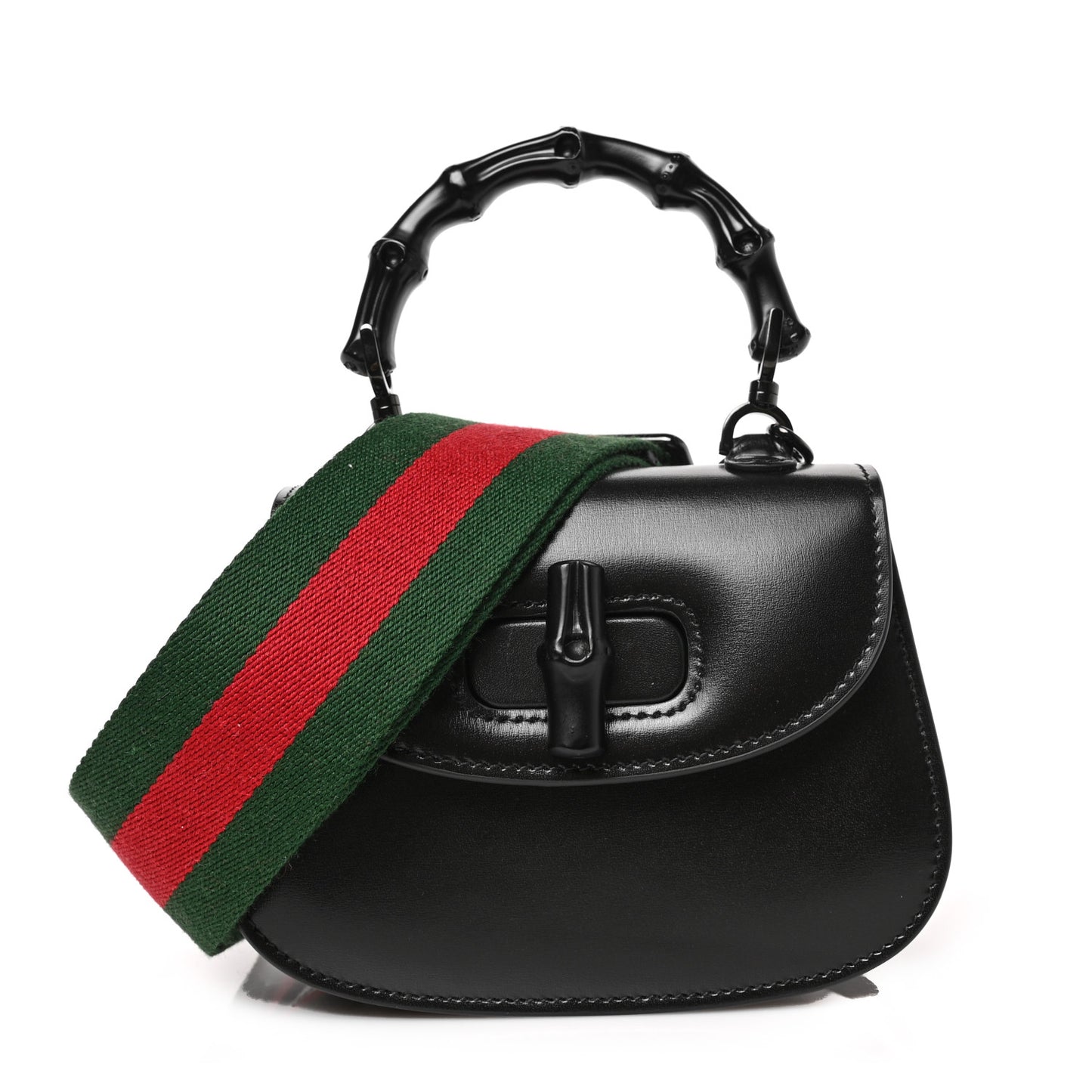 Boarded Dyana Lux Calfskin Web Monochrome Mini Bamboo 1947 Top Handle Bag Black