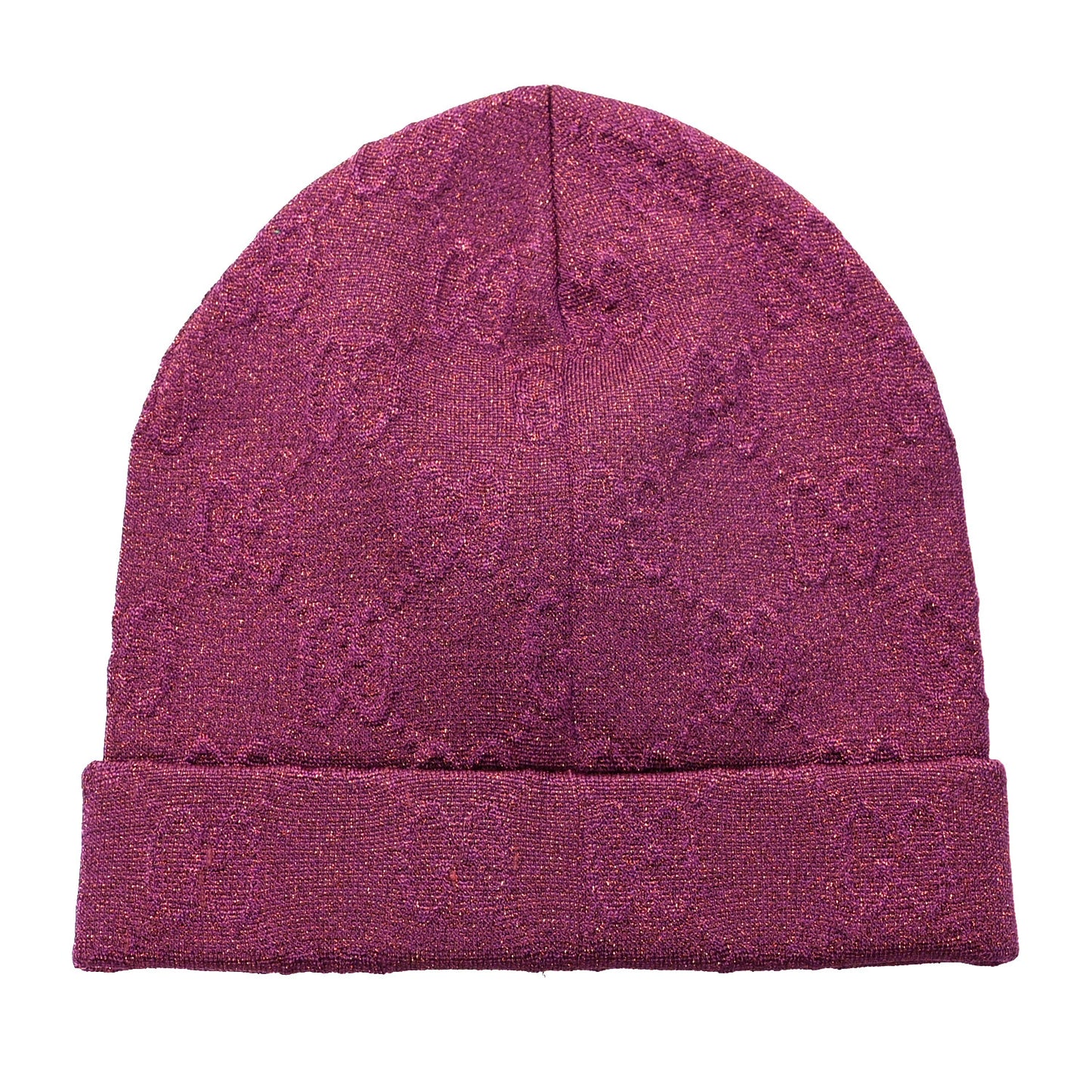 Polyblend GG Monogram Shine Embhat Beanie Hat M Fuxia
