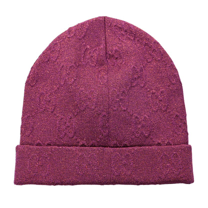 Gucci Polyblend GG Monogram Shine Embhat Beanie Hat M Fuxia 2 of 4