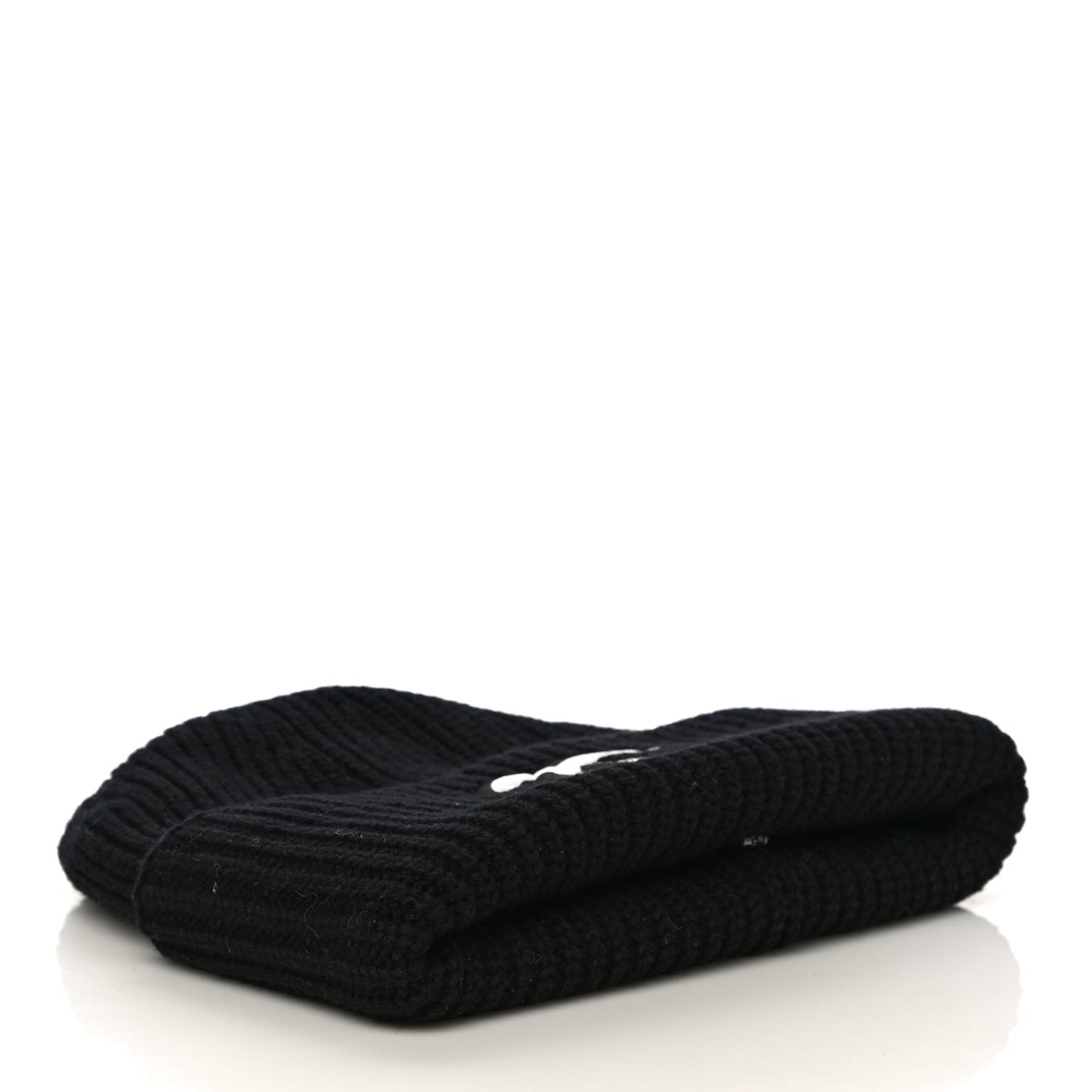 Wool Cashmere CC Beanie Hat Black White