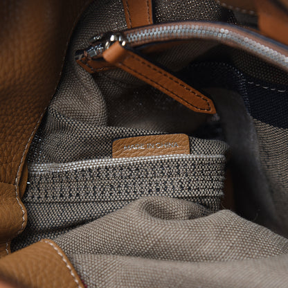 Burberry Grainy Calfskin Canvas Mega Check Medium Ashby Tassel Hobo Saddle Brown 6 of 13