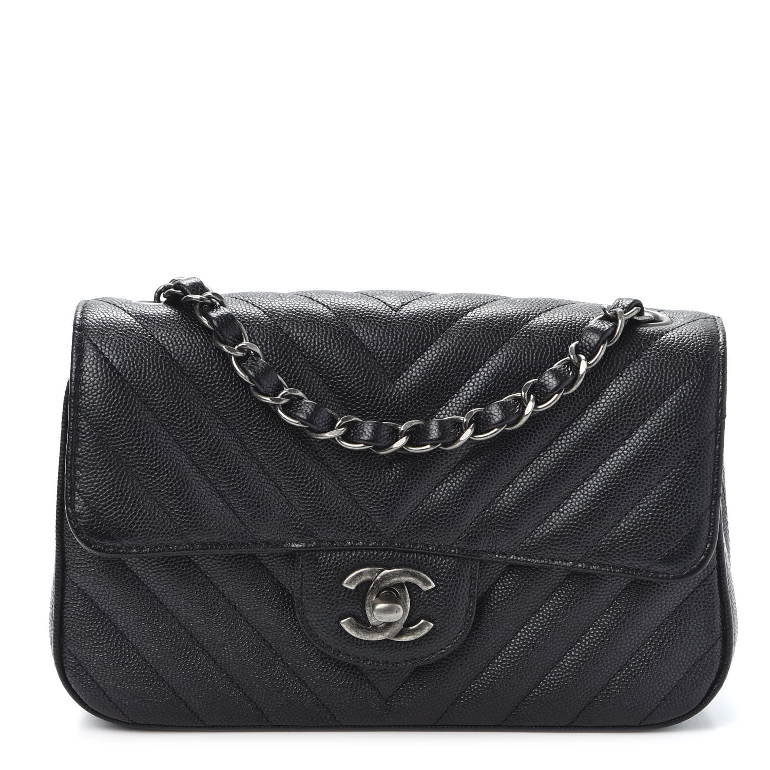 Chanel Iridescent Caviar Chevron Quilted Mini Rectangular Flap Black 1 of 10