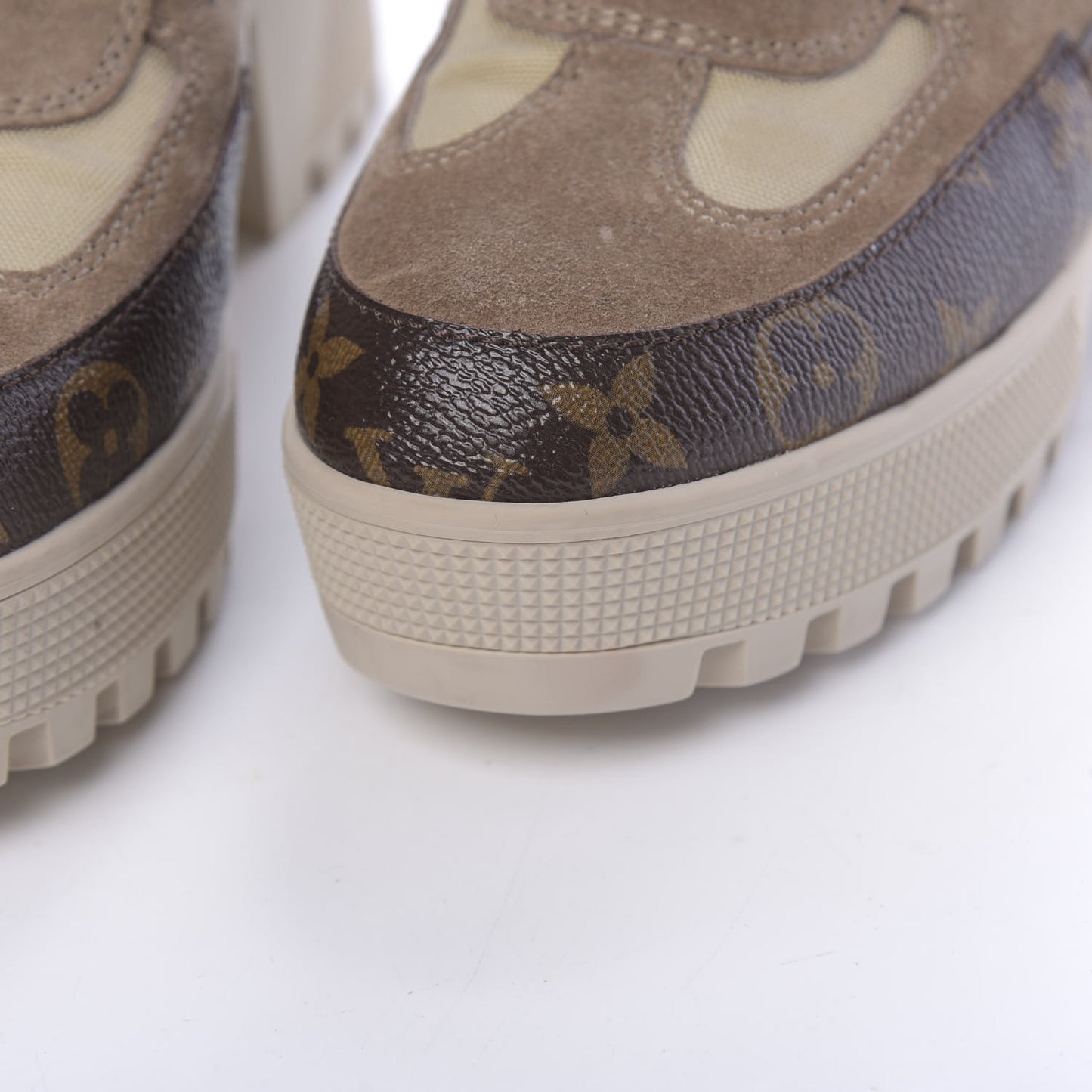 Suede Calfskin Monogram Laureate Platform Desert Boots 37 Beige
