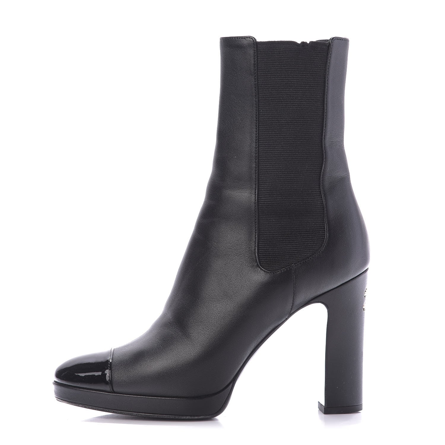 Chanel Lambskin Patent Cap Toe Pearl CC Ankle Boots 38 Black 1 of 13