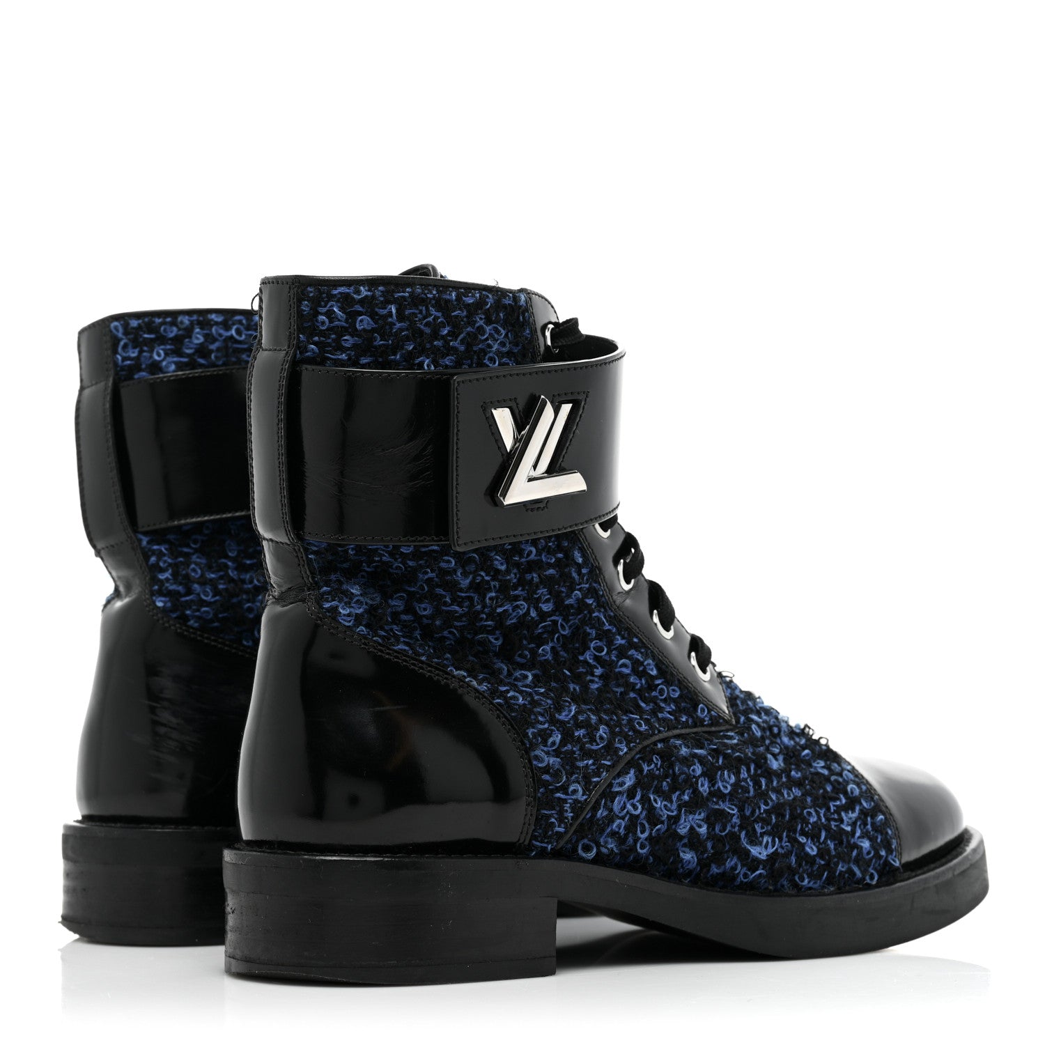 Louis Vuitton Tweed Calfskin Wonderland Ranger Boots 37.5 Blue Black 5 of 15