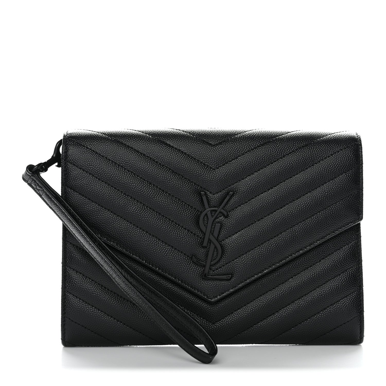 Saint Laurent Grain De Poudre Matelasse Chevron Monogram Monochrome Envelope Clutch Black 1 of 33