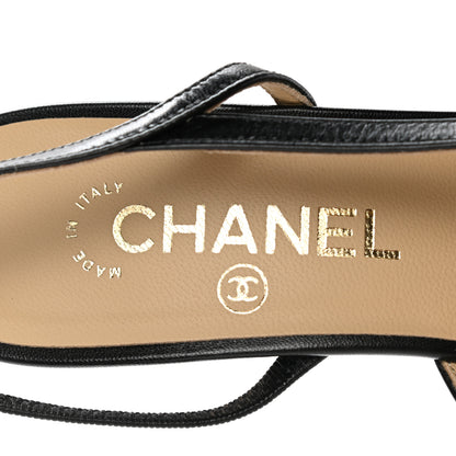 Chanel Goatskin Grosgrain Cap Toe CC Slingback Sandals 38 Black 7 of 9