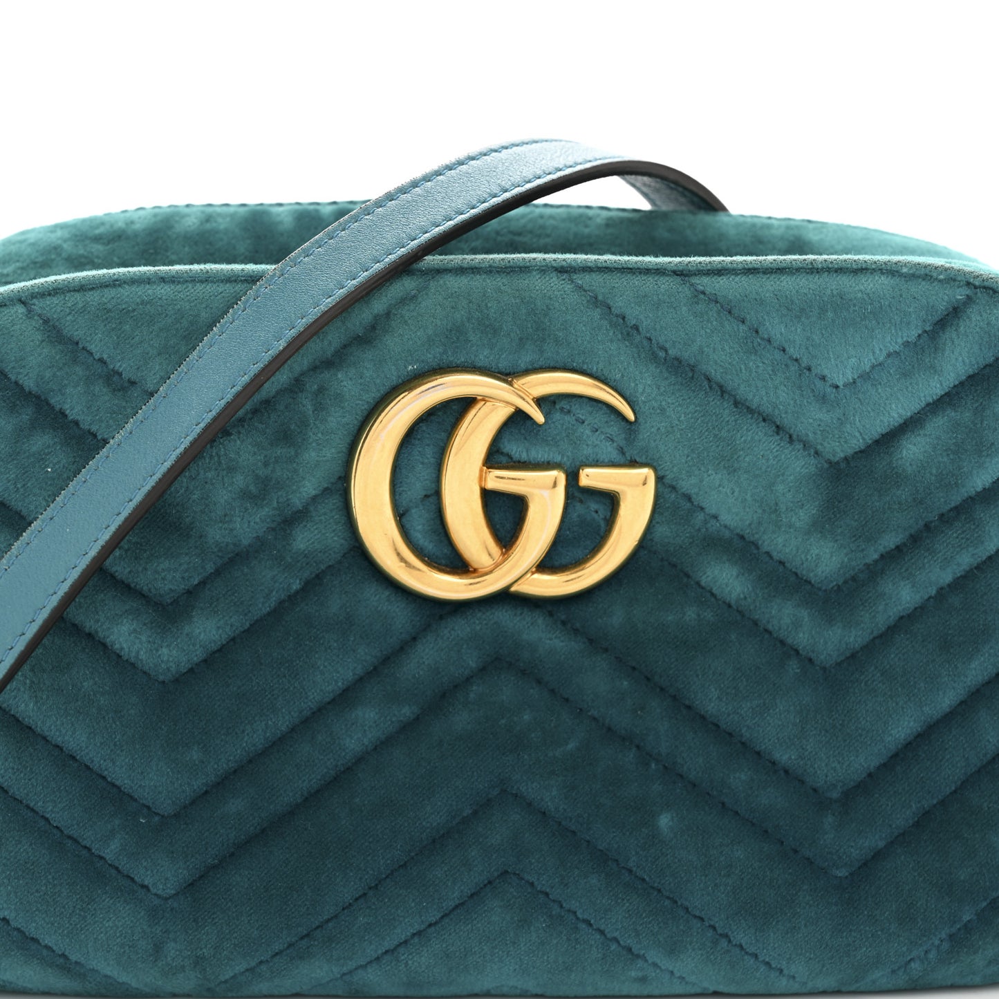 Velvet Matelasse Small GG Marmont Chain Shoulder Bag Pavone Cyan