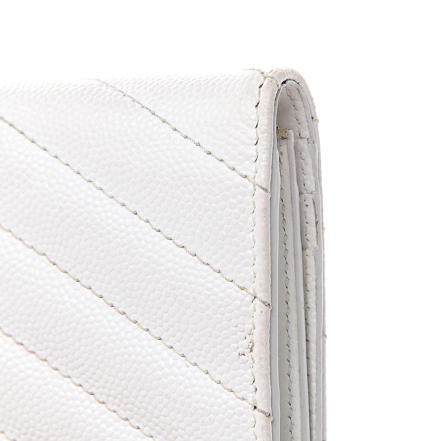 Saint Laurent Grain De Poudre Matelasse Chevron Monogram Card Case White 10 of 11