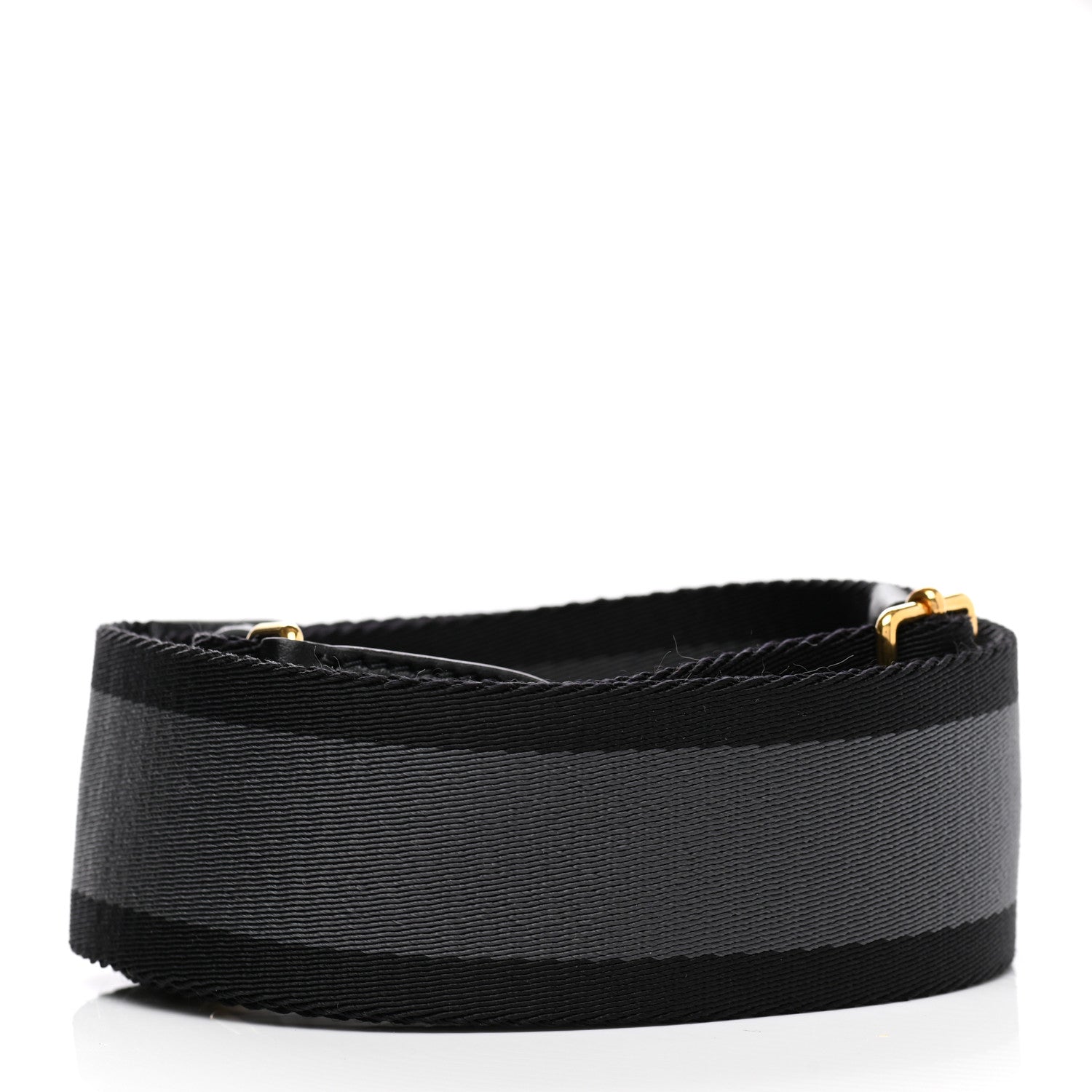 Prada Vitello Daino Fabric Striped Shoulder Strap Black Grey 2 of 6