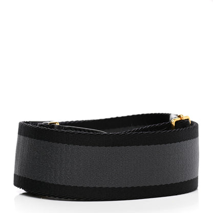 Prada Vitello Daino Fabric Striped Shoulder Strap Black Grey 2 of 6