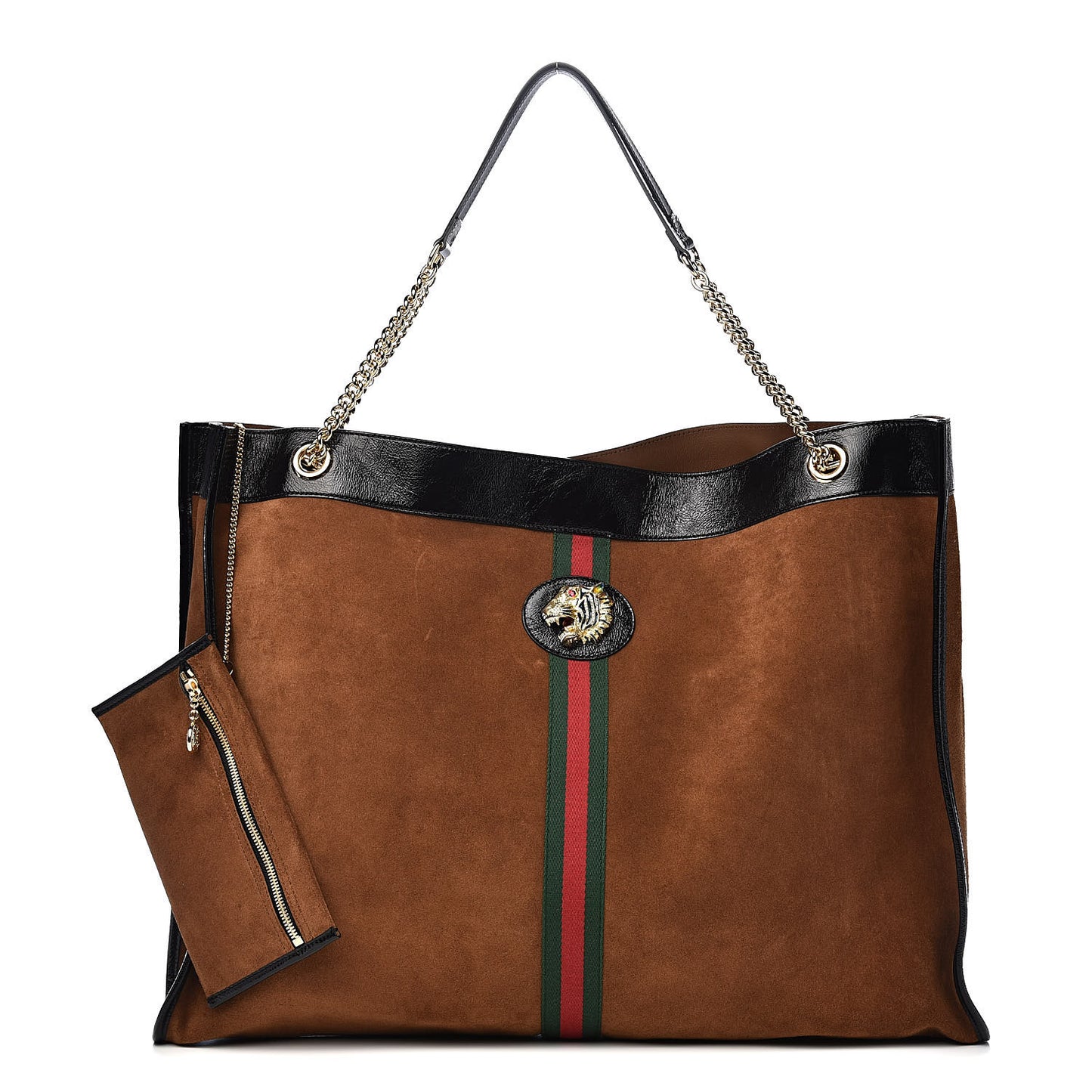 Suede Patent Maxi Rajah Chain Tote Nocciola Black