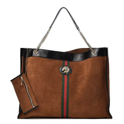 Gucci Suede Patent Maxi Rajah Chain Tote Nocciola Black 1 of 12