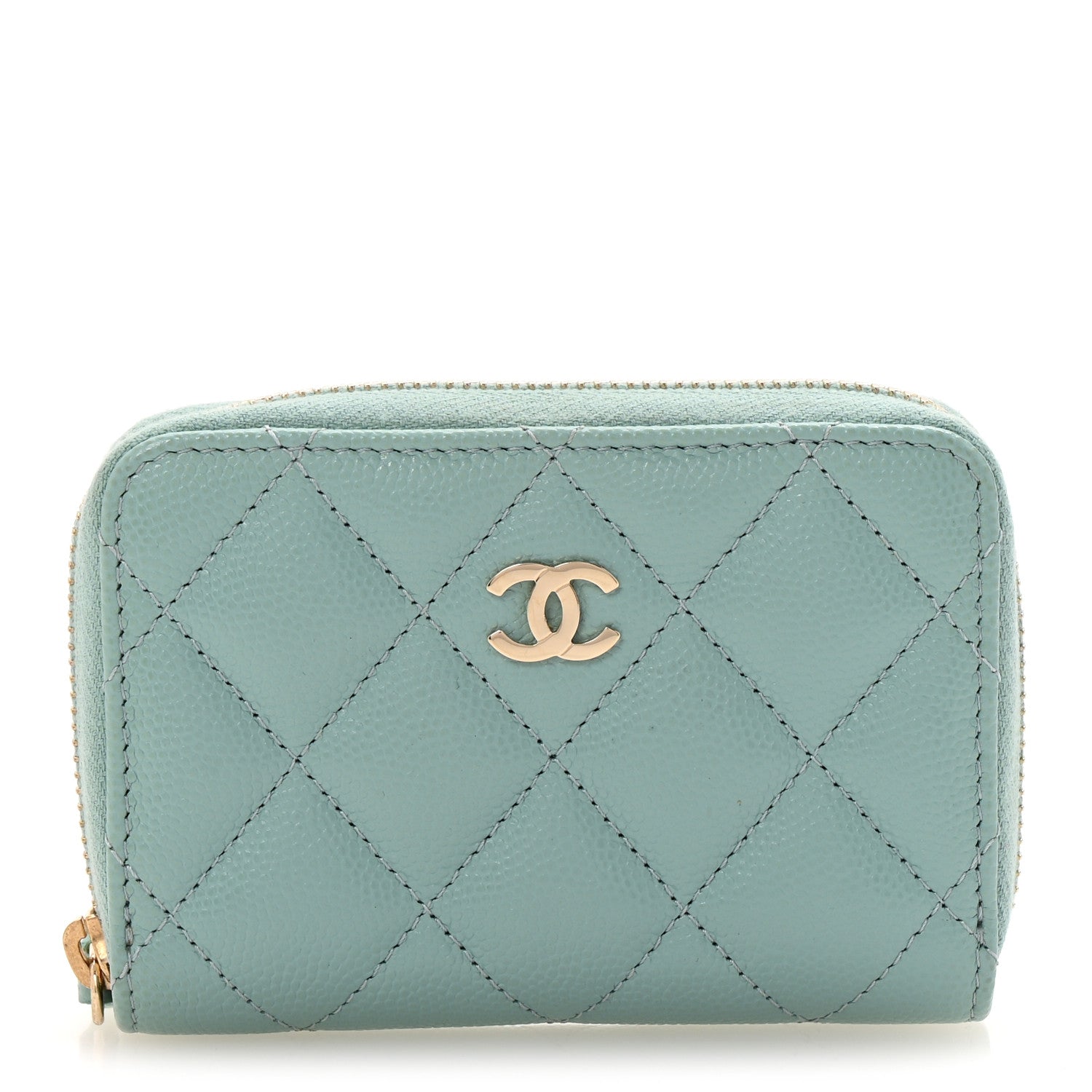 Chanel Caviar Quilted Zip Coin Purse Light Blue 1 of 10