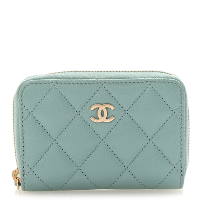 Chanel Caviar Quilted Zip Coin Purse Light Blue 1 of 10