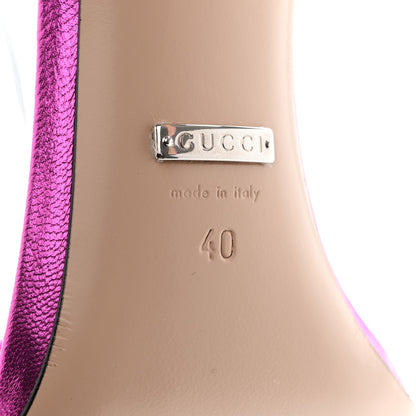 Gucci Metallic Calfskin GG Ankle Strap High Heel Sandals 40 Fuchsia 6 of 9