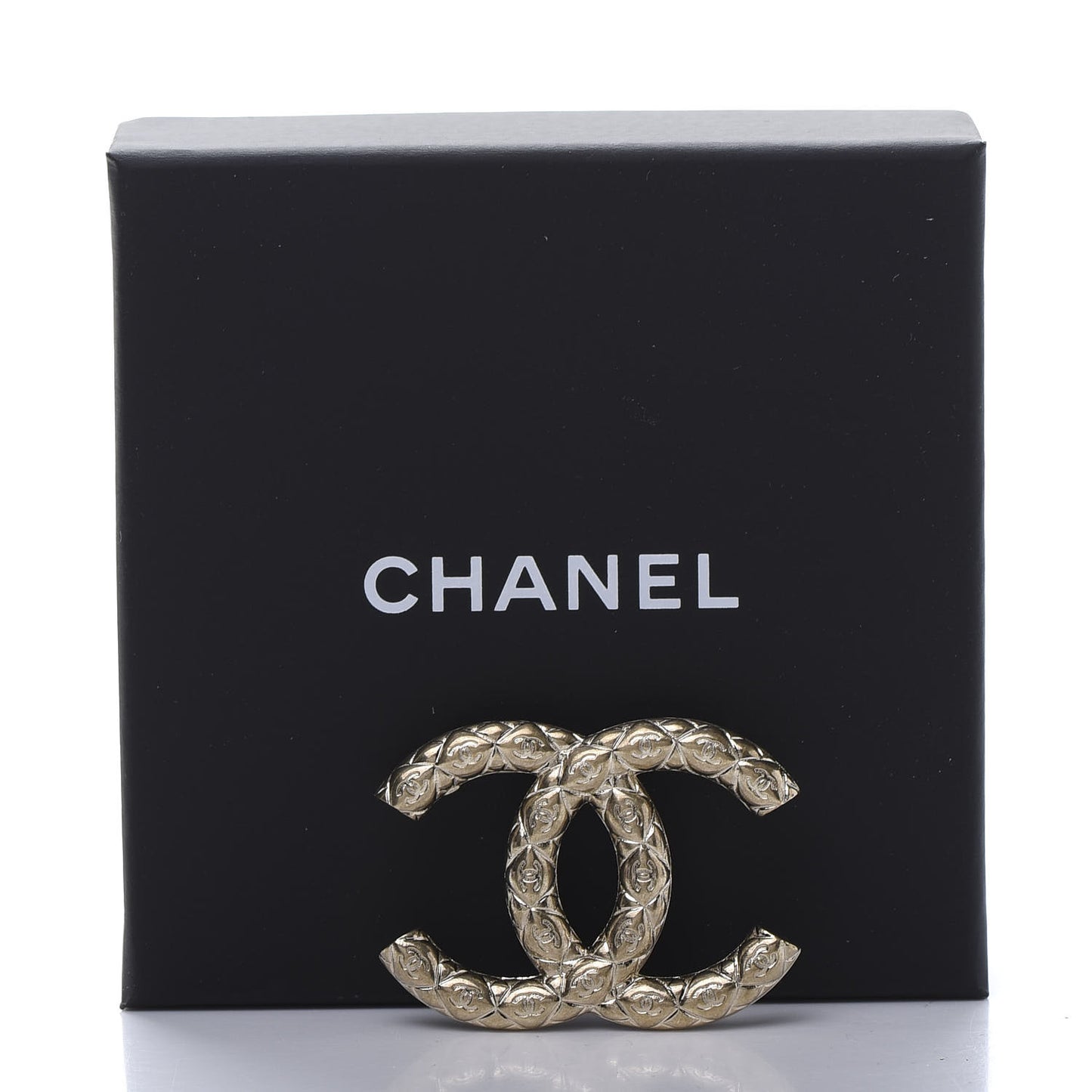 Metal CC Diamond Quilted Brooch Light Gold