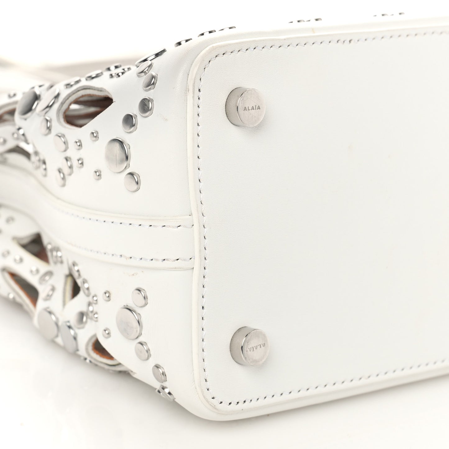 Calfskin Laser Cut Mina 16 Bag White