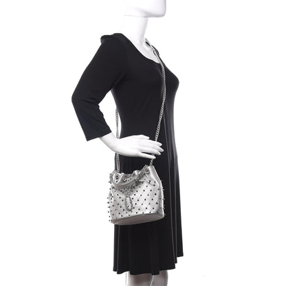 Chanel Metallic Lambskin Studded Chevron Quilted Small Stud Wars Drawstring Bag Silver 2 of 11