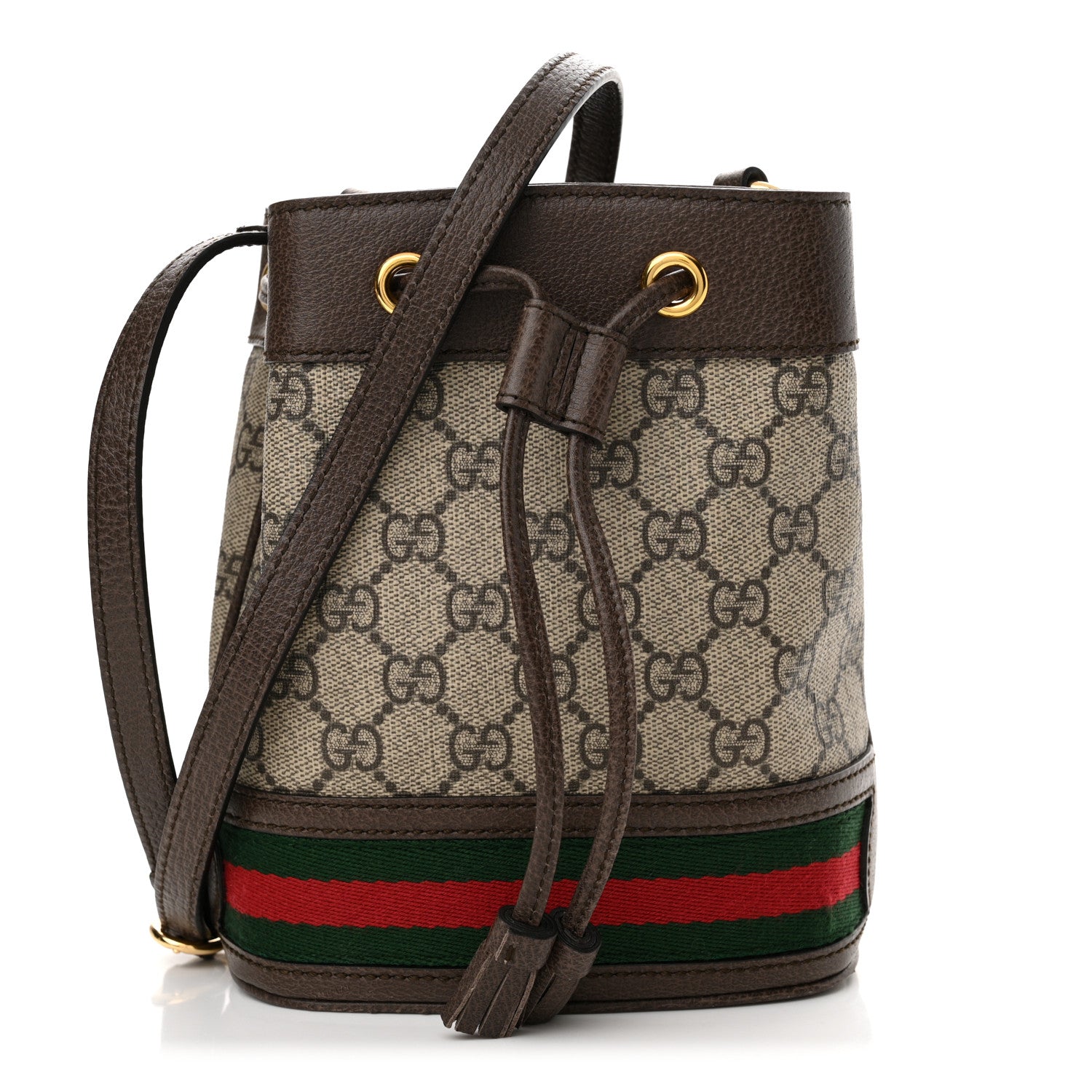 Gucci GG Supreme Monogram Web Mini Ophidia Bucket Bag Brown 1 of 11