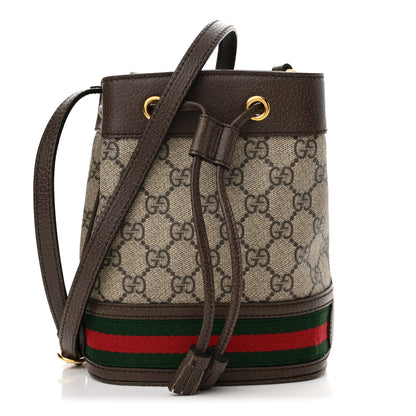 Gucci GG Supreme Monogram Web Mini Ophidia Bucket Bag Brown 1 of 11