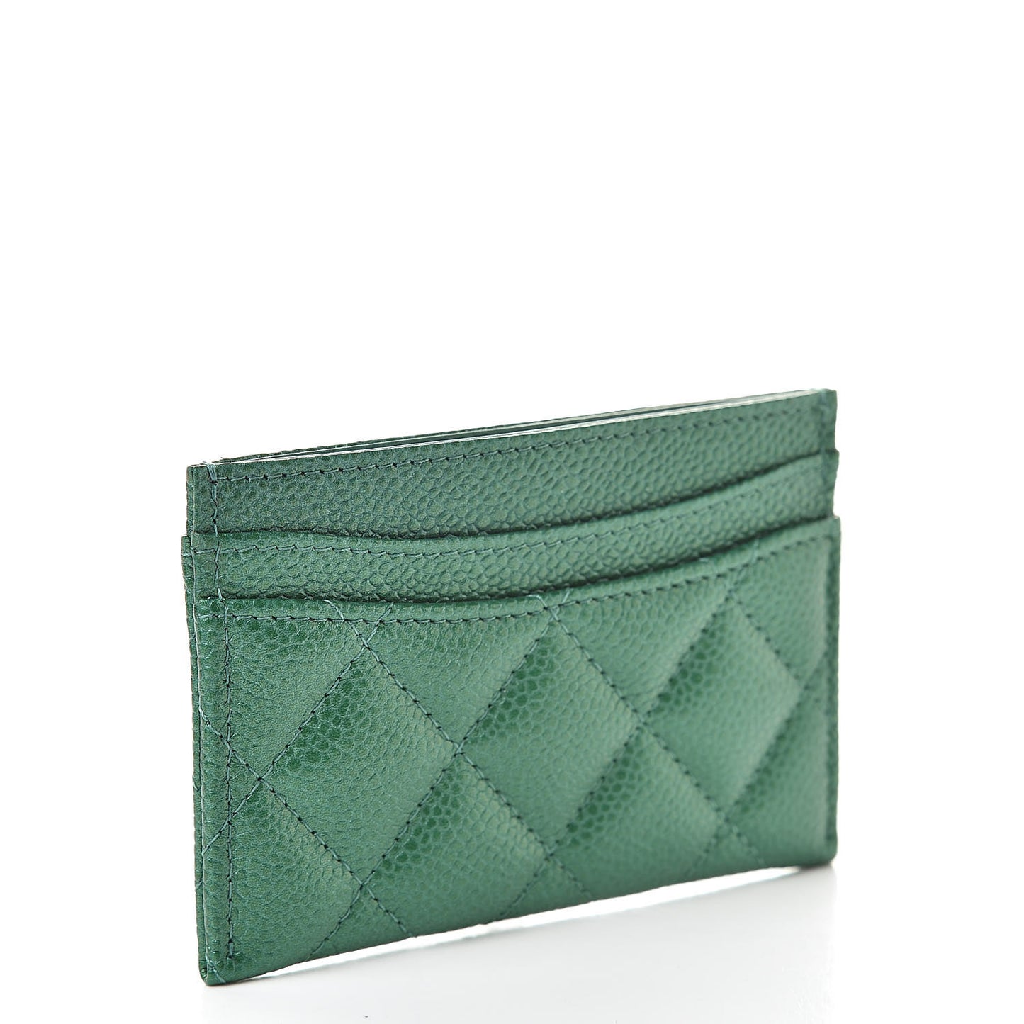 Metallic Caviar Quilted Card Holder Green