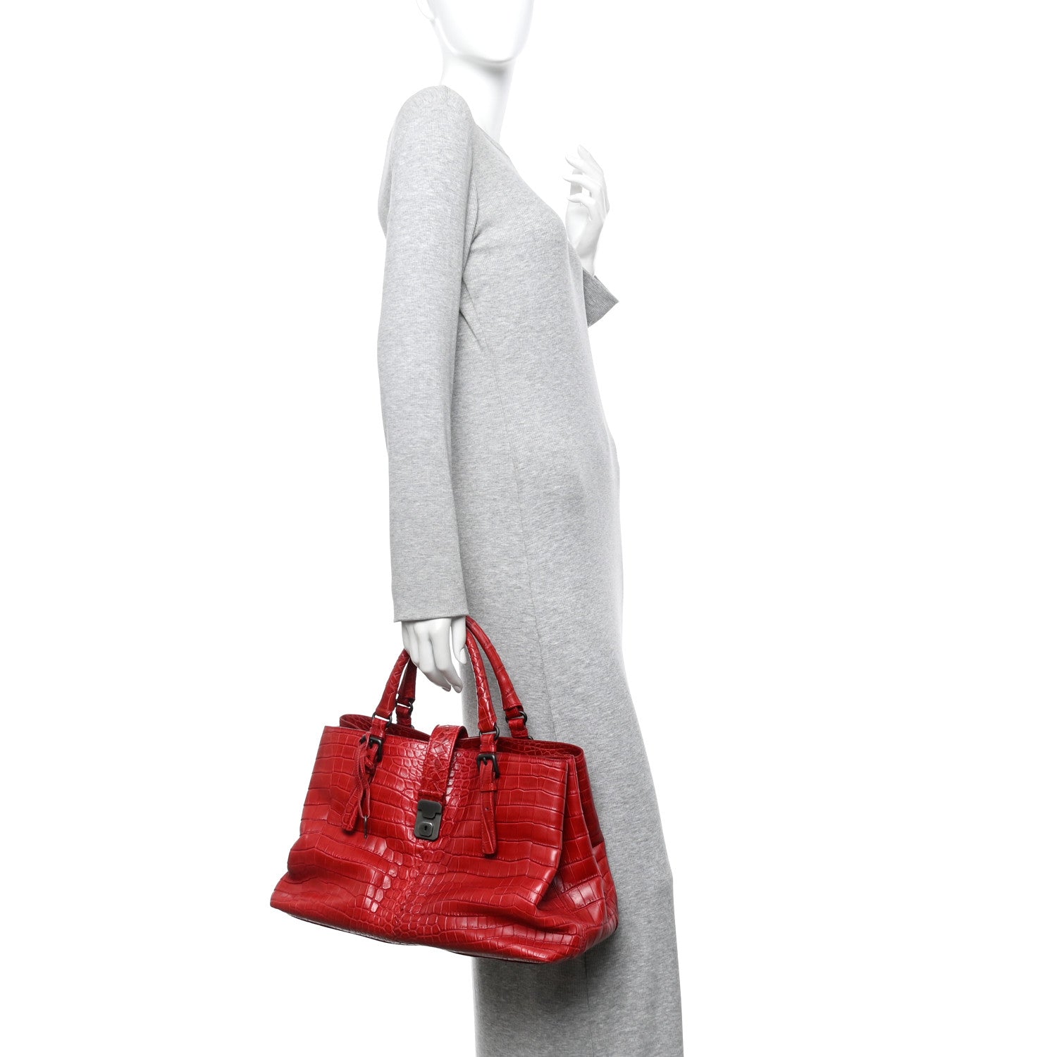 Bottega Veneta Soft Crocodile Fume Medium Roma Tote Blood 2 of 14