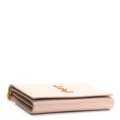 Saint Laurent Calfskin Crocodile Embossed Monogram Chain Wallet Rose Antic 4 of 10