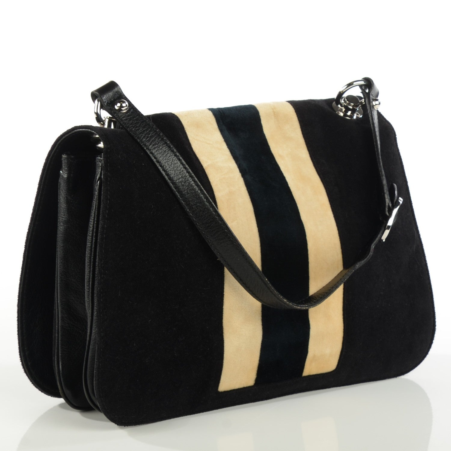 Gucci Velvet Web Blondie Shoulder Flap Bag Black White 3 of 7