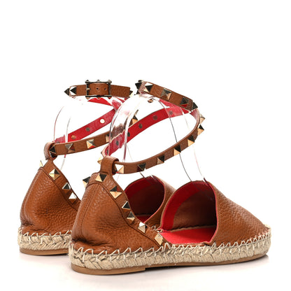 Valentino Garavani Grained Calfskin Rockstud Ankle Wrap Espadrille Flats 36 Cognac 4 of 8