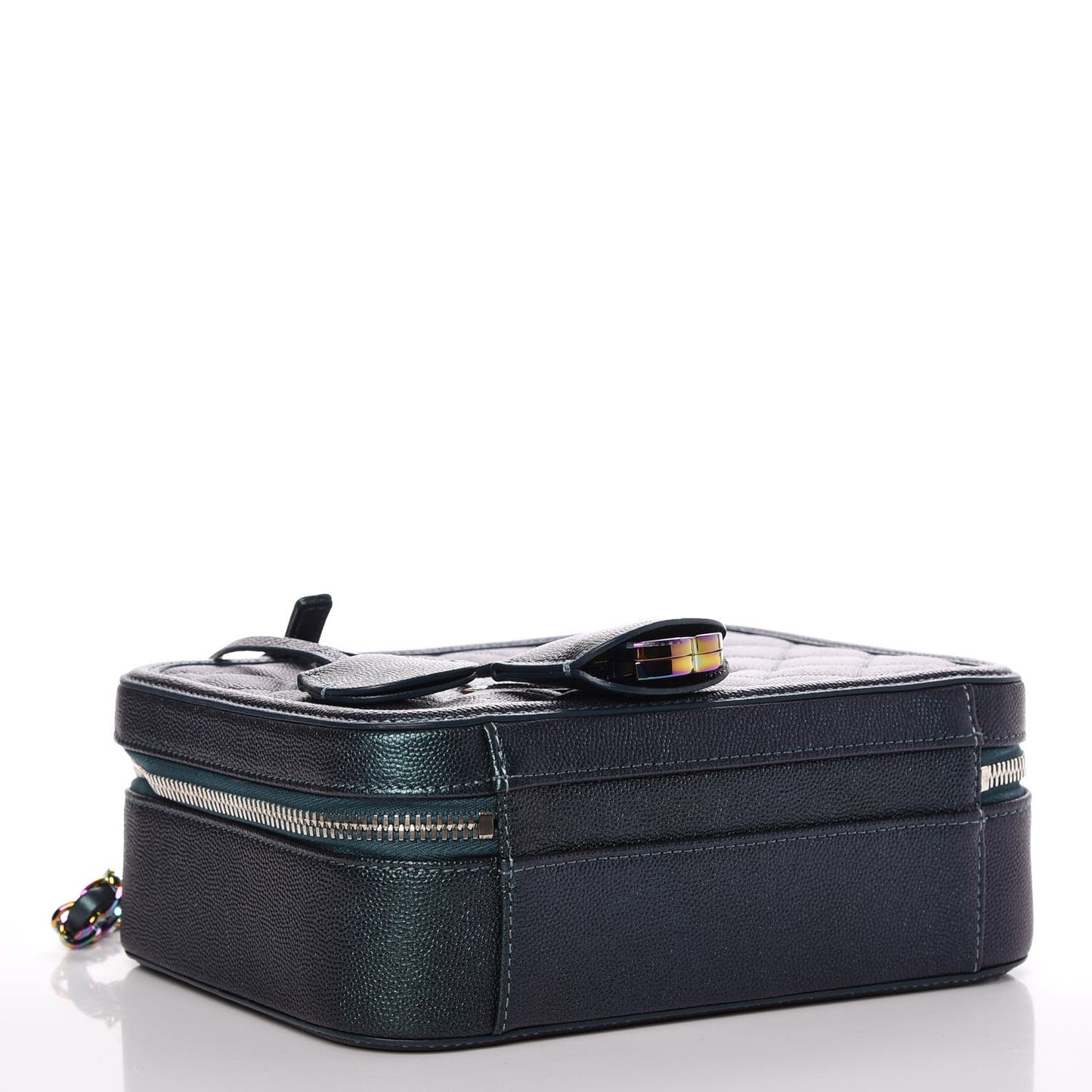 Iridescent Caviar Quilted Medium CC Filigree Vanity Case Dark Turquoise