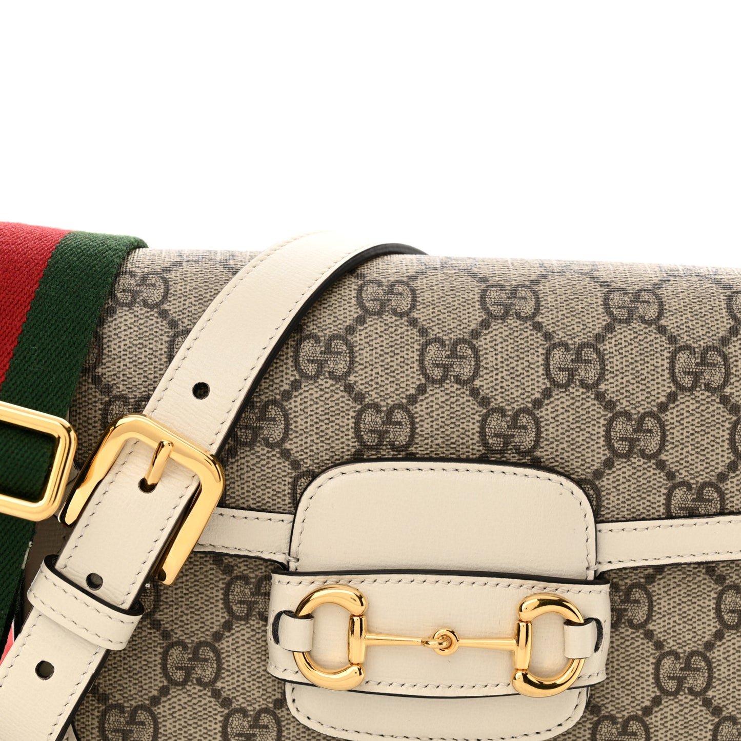 GG Supreme Monogram Web Mini Horsebit 1955 Shoulder Bag Beige Mystic White