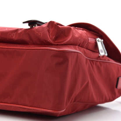 Gucci Nylon Monogram Double Buckle Flap Messenger Bag Vibrant Red 9 of 10