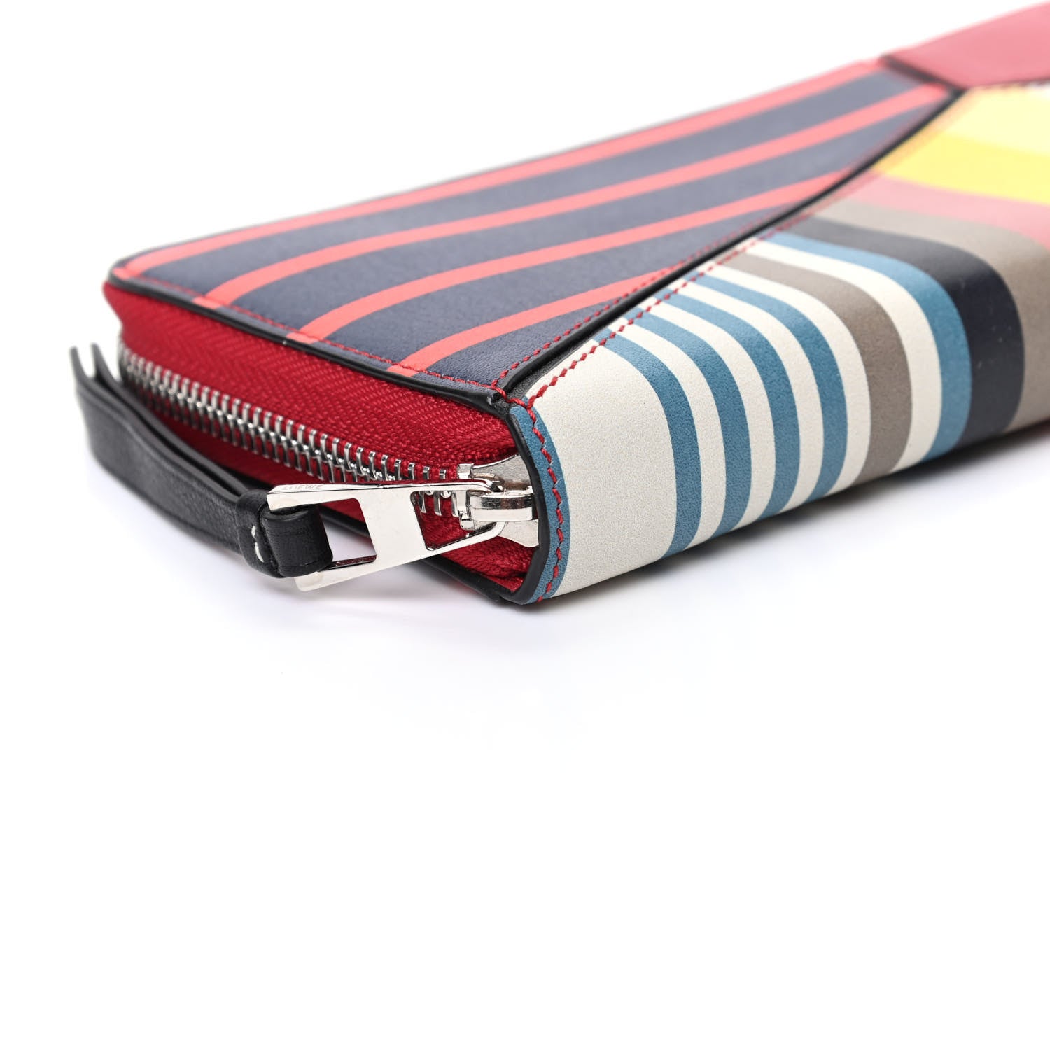 Loewe Calfskin Puzzle Striped Colorblock Zip Around Wallet Red Tan 8 of 10