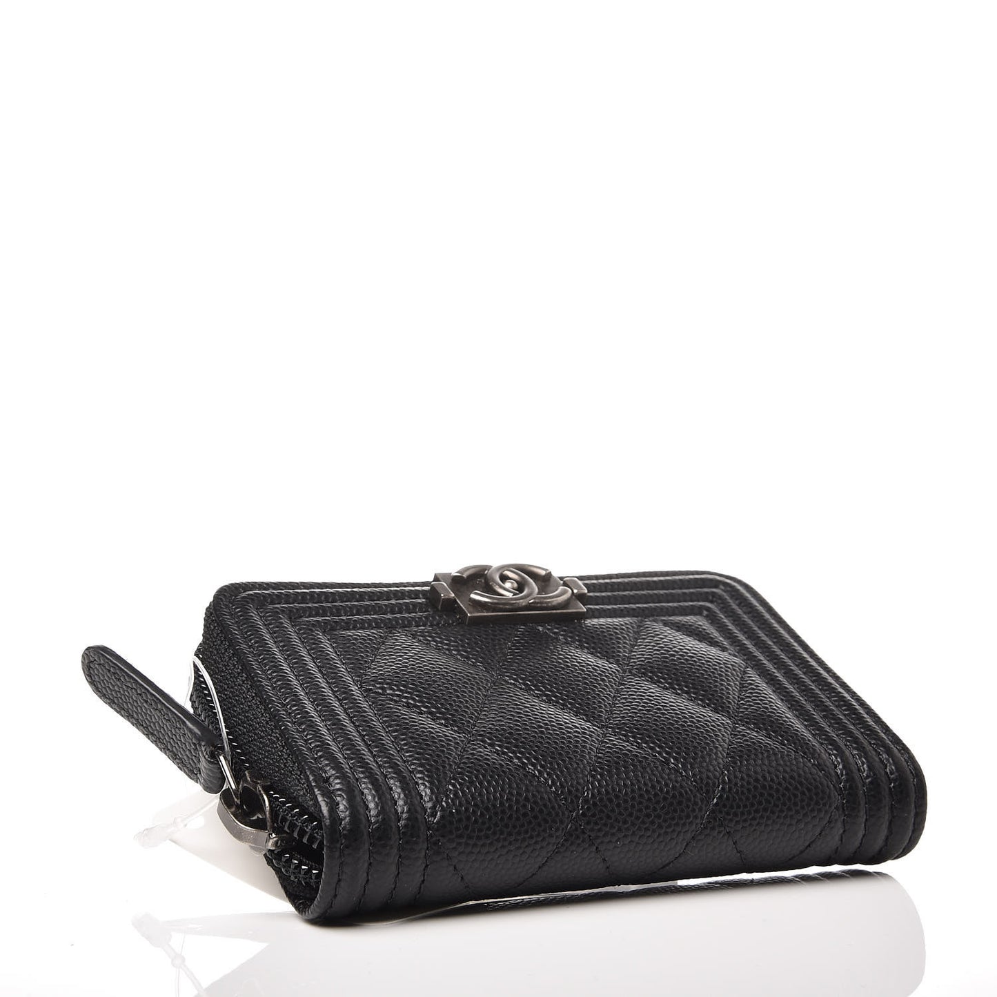 Caviar Quilted Boy Zip Around Coin Purse Wallet Black