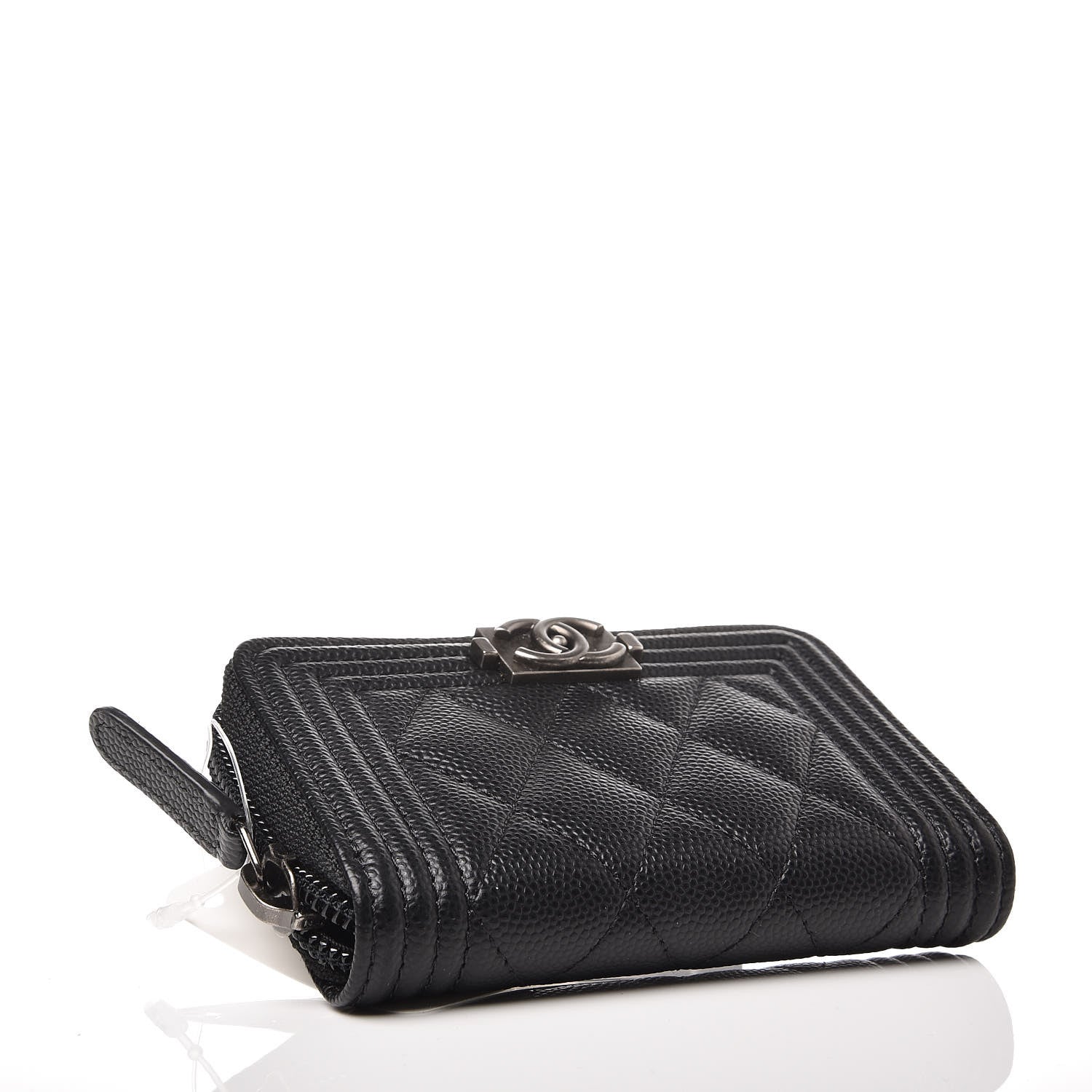 Chanel Caviar Quilted Boy Zip Around Coin Purse Wallet Black 4 of 8