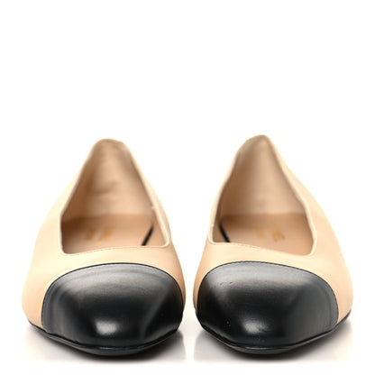 Chanel Lambskin Cap Toe CC Uniform Ballerina Flats 41 Beige Black 3 of 10