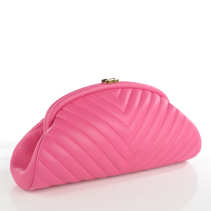 Chanel Lambskin Chevron Quilted Timeless Clutch Dark Pink 3 of 7