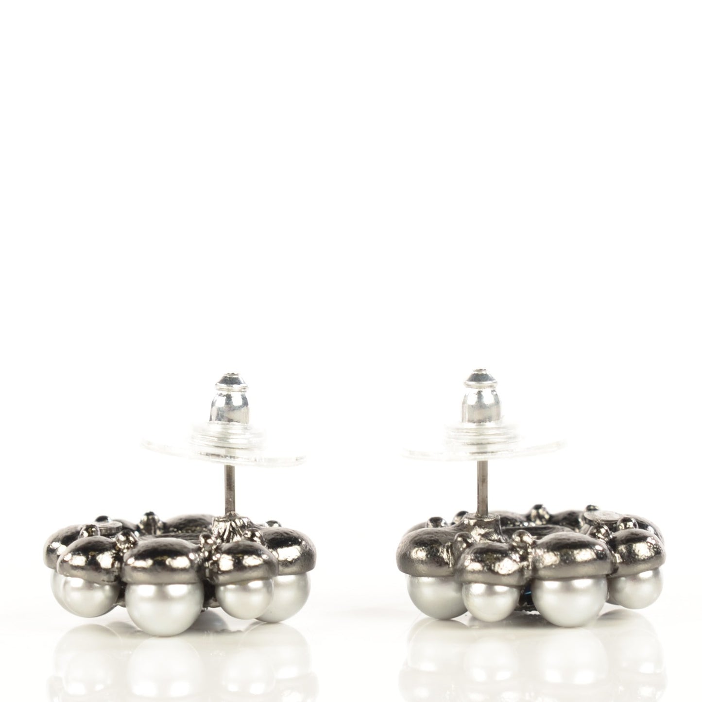 Pearl Crystal CC Earrings Ruthenium