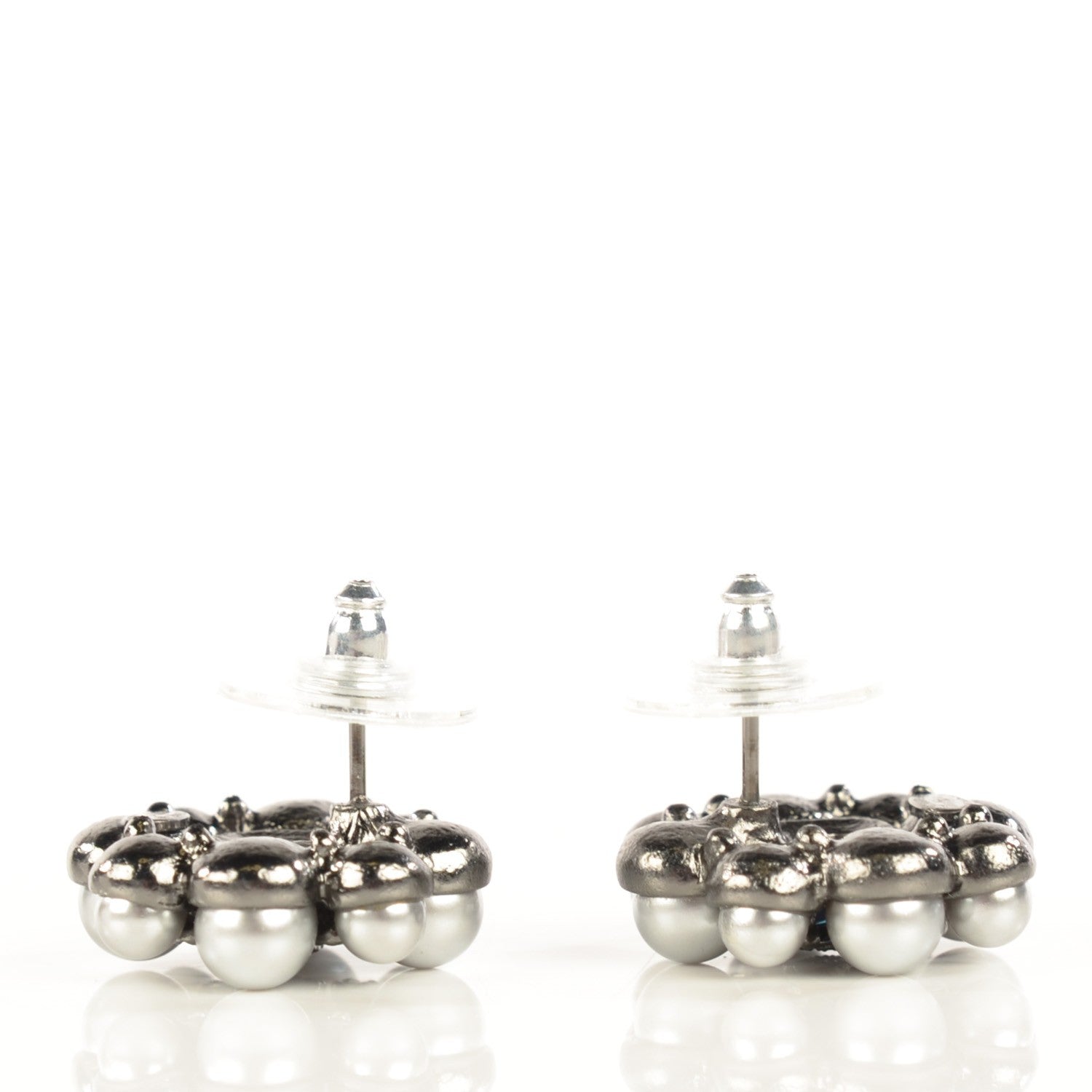 Chanel Pearl Crystal CC Earrings Ruthenium 3 of 6