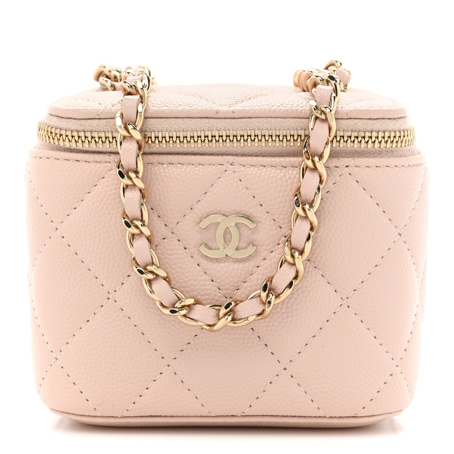 Caviar Quilted Mini Vanity Case With Chain Light Pink