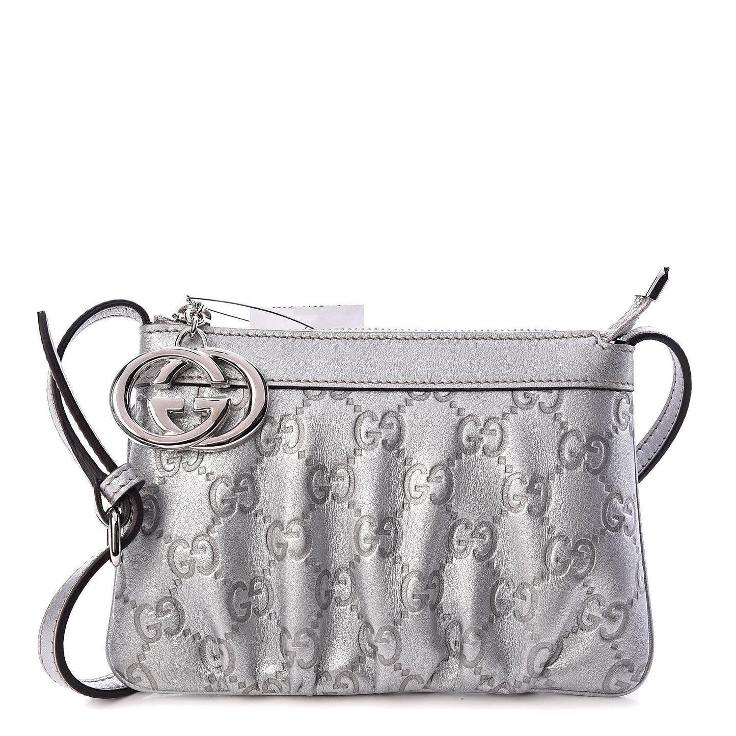 Metallic Guccissima Small Crossbody Bag Silver