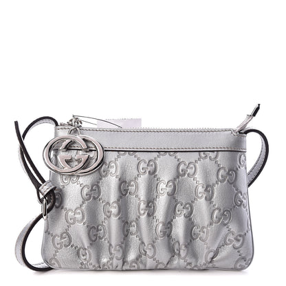 Gucci Metallic Guccissima Small Crossbody Bag Silver 1 of 10