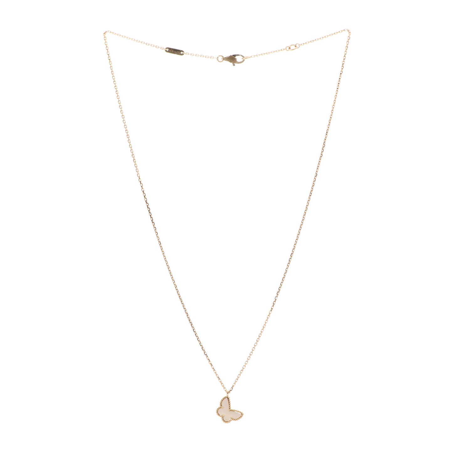 18K Yellow Gold Mother of Pearl Sweet Alhambra Butterfly Pendant Necklace