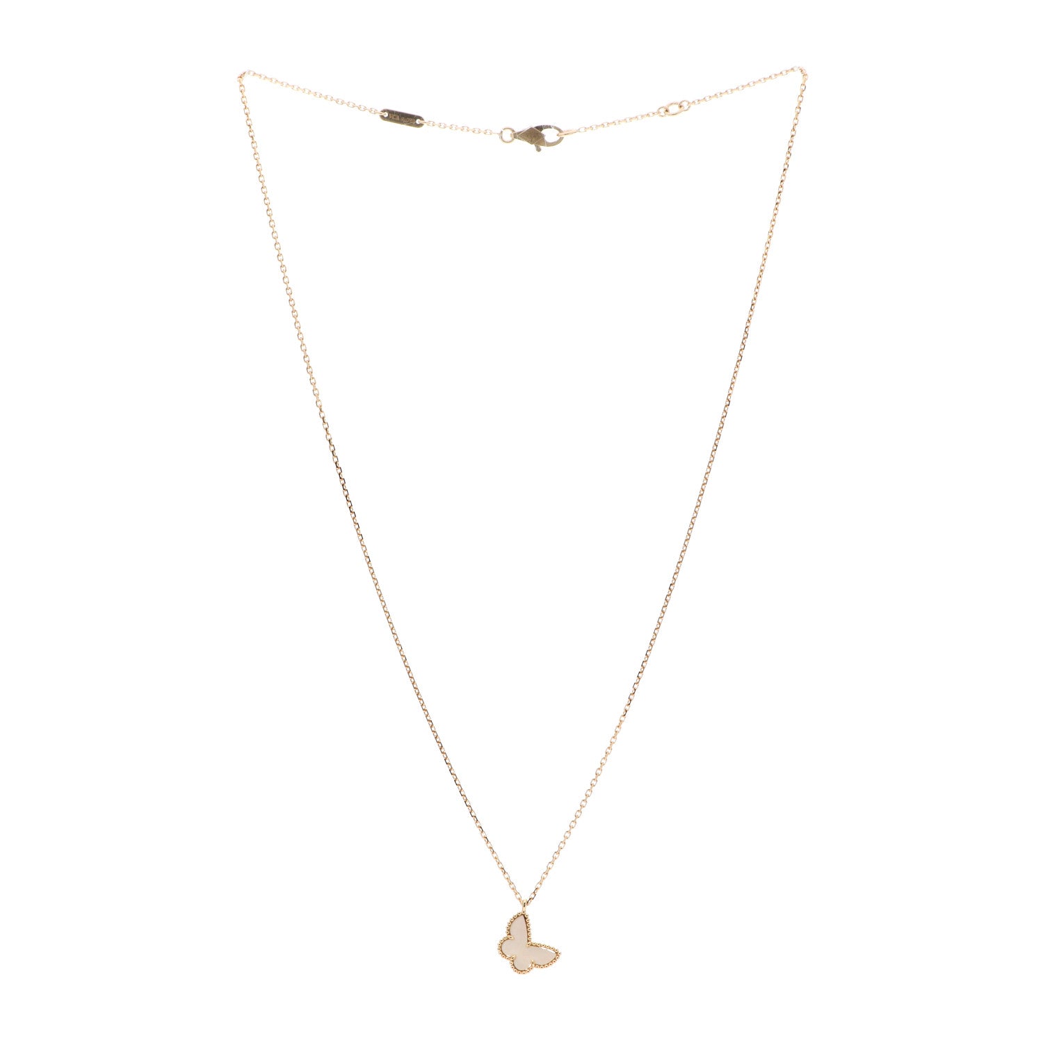 Van Cleef & Arpels 18K Yellow Gold Mother of Pearl Sweet Alhambra Butterfly Pendant Necklace 3 of 6