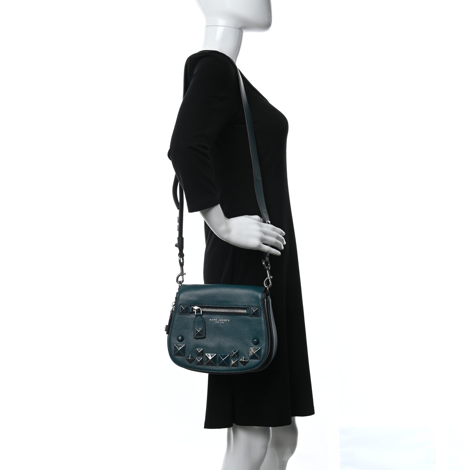 Marc Jacobs Pebbled Calfskin Studded Recruit Nomad Crossbody Teal 2 of 9